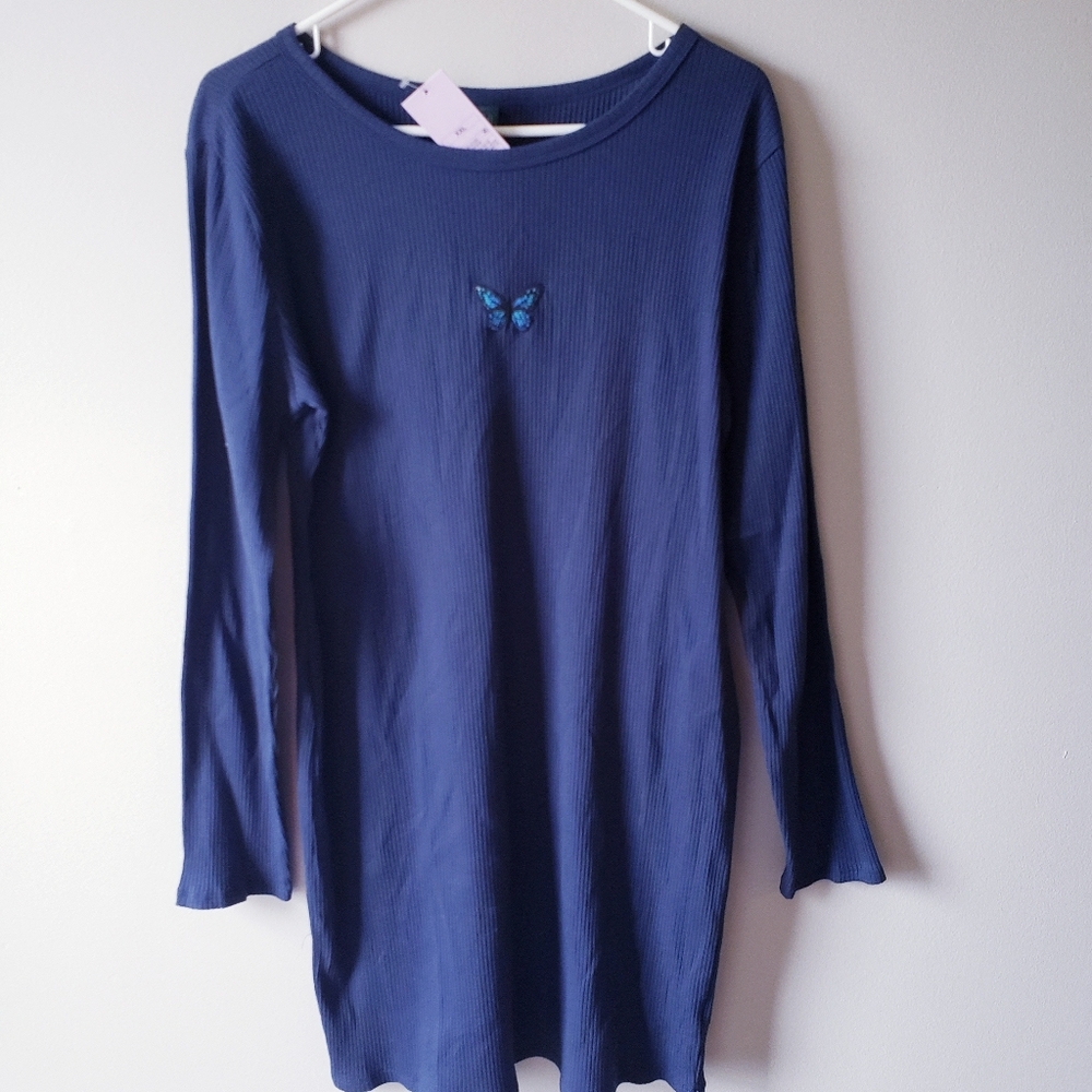 Wild Fable Ribbed Navy butterfly dress